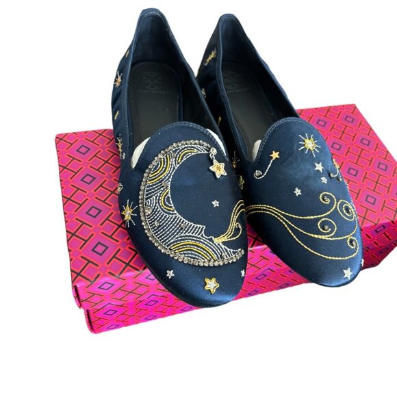 TORY BURCH MOON STARS EMBROIDERED CELESTIAL SLIP ON FLAT LOAFER SZ. 10 NIB - Picture 2 of 6
